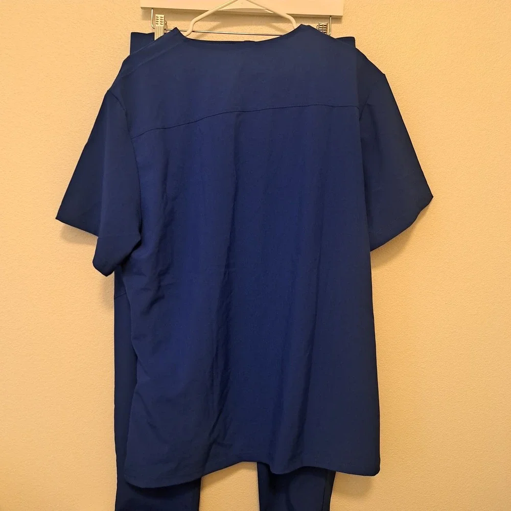 Women Royal Blue Scrub Set V-Neck Top XL and Jogger Pants M Stretch Medical Wear